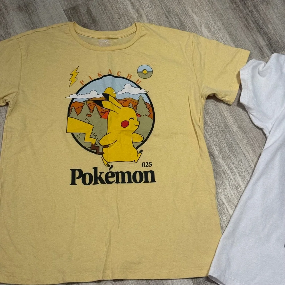 Pokemon Pikachu & All About Eevee‎ T-Shirt Bundle Kids XL/L Yellow White